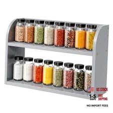 ROMGUAR CRAFT Bamboo Spice Rack, Countertop or Wall Mounting Wood 2 Tier Grey