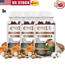 3xMushroom Extract Complex Gummies Lions Mane Chaga Reishi Focus Memory Immunity