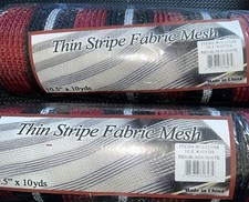 Deco Mesh Thin Stripe Fabric Mesh Lot Of 2 Rolls 10.5 X 10 Red Black  White