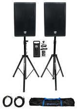  2 Rockville DX15 15" 2000 Watt Powered DJ PA Speakers Mic Stands Cables Bag