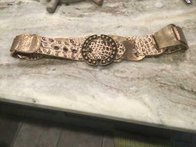 Leatherock 3” Metallic Embossed Leather Belt LEATHEROCK Size M35 Leather Belt Reptile Metallic Embossed  main image 2