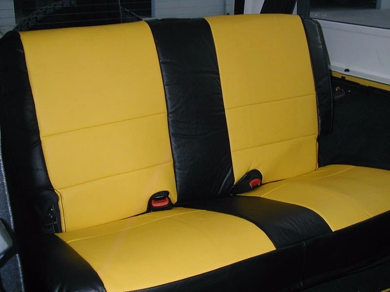 PARA JEEP WRANGLER TJ SAHARA S 2003-06 FUNDAS DE ASIENTO PERSONALIZADAS DE CUERO NEGRO/AMARILLO Foto 2 de 4