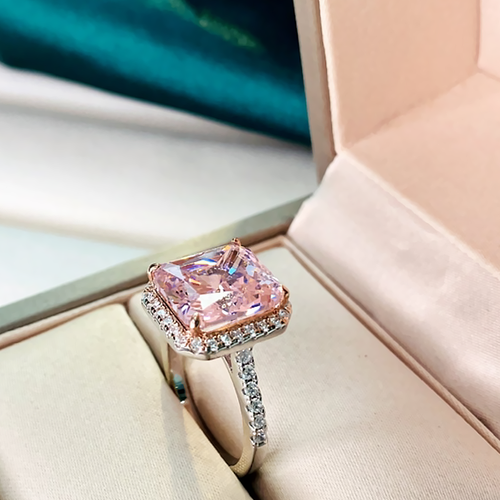 14k White Gold Radiant Cut Diamond Ring Pink Sapphire 4.40 Ct Wedding Lab Grown - Picture 5 of 12