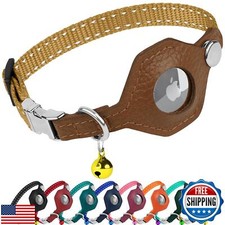 BUDKAS Leather AirTag Cat Collar with Metal Buckle - Reflective Non Breakaway