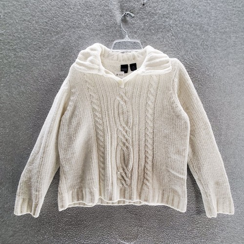 Basic Editions Women Sweater Large Cream Cable Knit Collar Long Sleeve Pullover