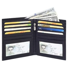 MARSHAL Genuine Leather Men RFID Slim Hipster Credit Card Bifold Wallet