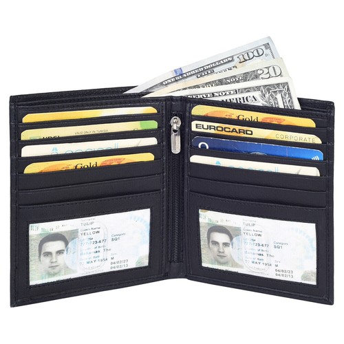 MARSHAL Genuine Leather Men RFID Slim Hipster Credit Card Bifold Wallet