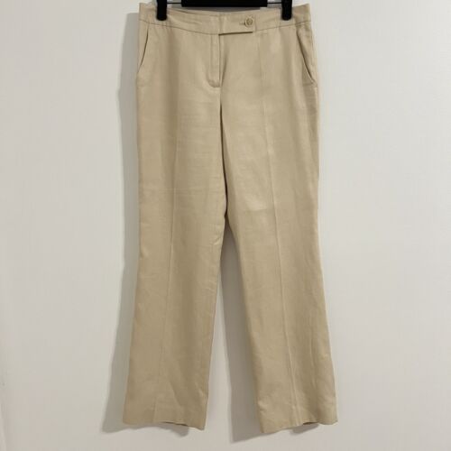 Talbots Petites Beige Linen Blend Trouser Pants Size 2P Straight Minimalist