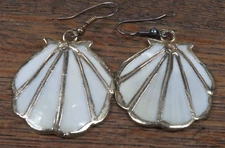 Natural Shell Earring Mother Of Pearl Handmade With Gold Line Accents