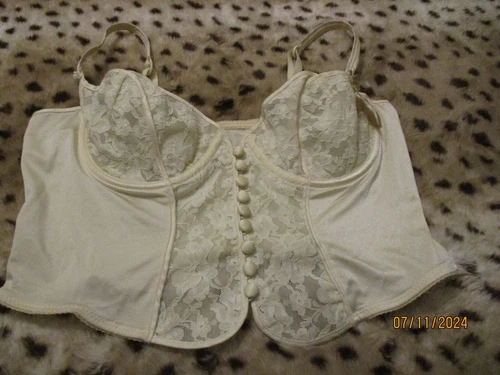 Vintage Eve Stillman Lady Marlene Bustier 36 A Corset Bra Top Ivory Sheer Lace