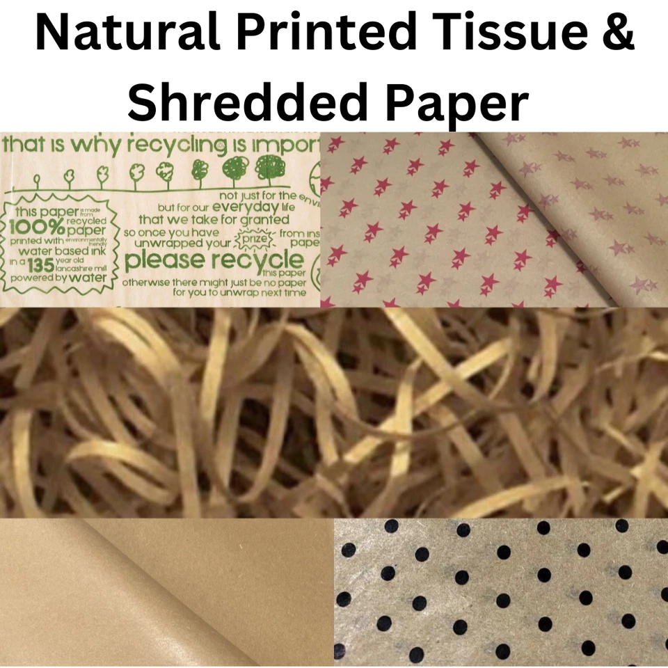 PURELY PACKAGING Tissue Paper Natural Coloured Printed Wrapping Plain Shredded Hampers