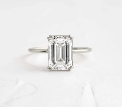 2CT Moissanite Solitaire Ring Emerald Cut Cocktail Women Ring Duty Free