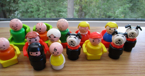 Vtg Fisher Price Little People Lot 14 Chairs Baby Race Car Driver Dog Grandma