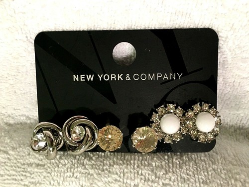 New York & Company Three Pairs Of Stud Earrings Crystal - Picture 2 of 3