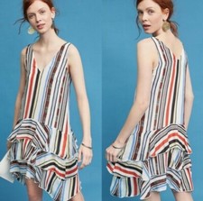 Anthropologie Eva Franco Milana Striped Ruffled Dress Size 6P