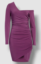 $375 Halston Women's Purple Nalani One Shoulder Ruched Mini Dress Size 2