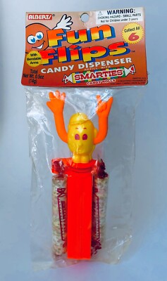 Vintage 1994 Alberts FUN FLIPS Candy PEZ LIKE Dispenser Container LEMON Boy NEON