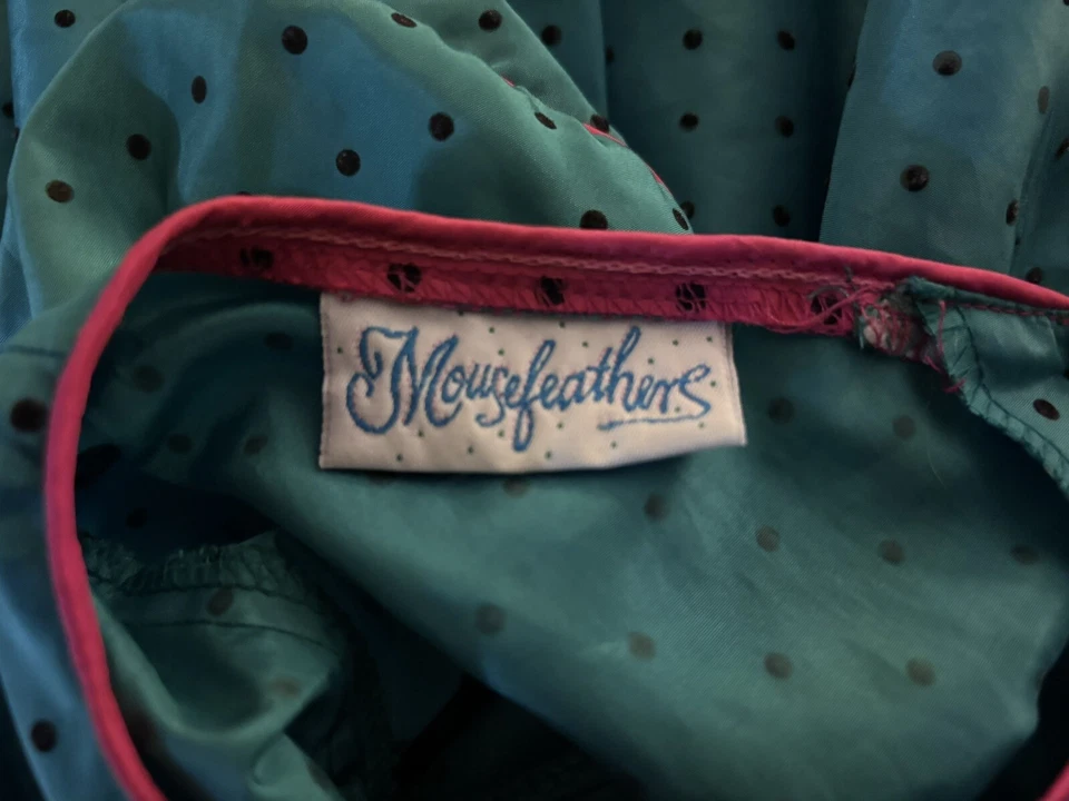 Vintage Mousefeathers Green Satin Polka Dot Tiered Ruffles Party Dress Size 4 - Image 4 of 4