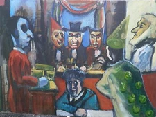 Court Room Trial Satirical/Expressionist Oil Painting-1960s-I. Louis Winarsky
