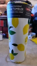 Old East Main Co 24 FL Oz Insulated Straw Tumbler Lemon Pattern