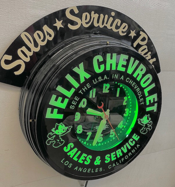 Felix Chevrolet 22" Curtis Neon Clock. W/Green neon & Marquee eBay