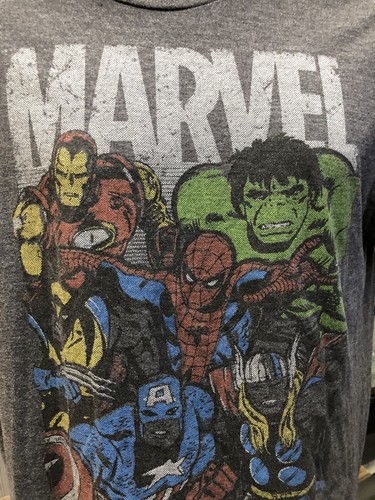 Maglietta Marvel Comics grigia 2X Iron Man The Hulk Spiderman Capitan America Thor
