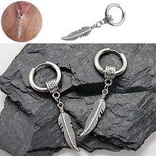 Orecchini a cerchio da uomo con piuma cerchi in acciaio inox per donna