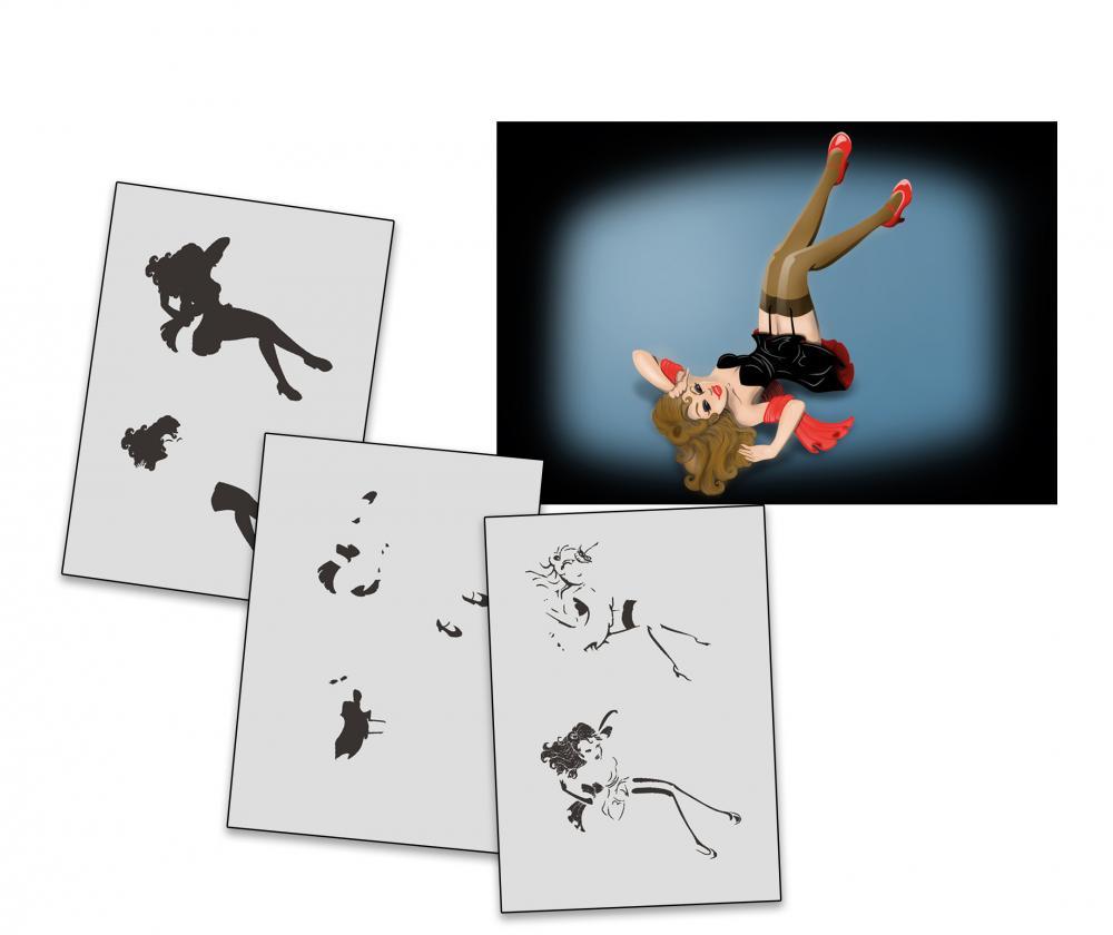 Step by Step Airbrush Stencil AS-222 Pinup ~ Stencils ~ UMR-Design | eBay