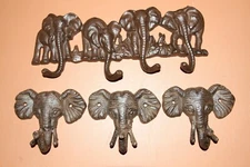 Elephant Theme Room Decor Cast Iron Wall Hook Hooks Set - Elephant Walk