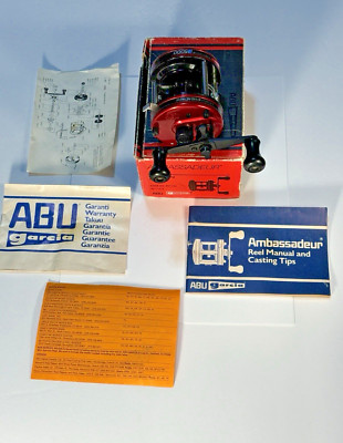 Rare Abu Garcia Ambassadeur 5000 Red W/Box + Extras Made In