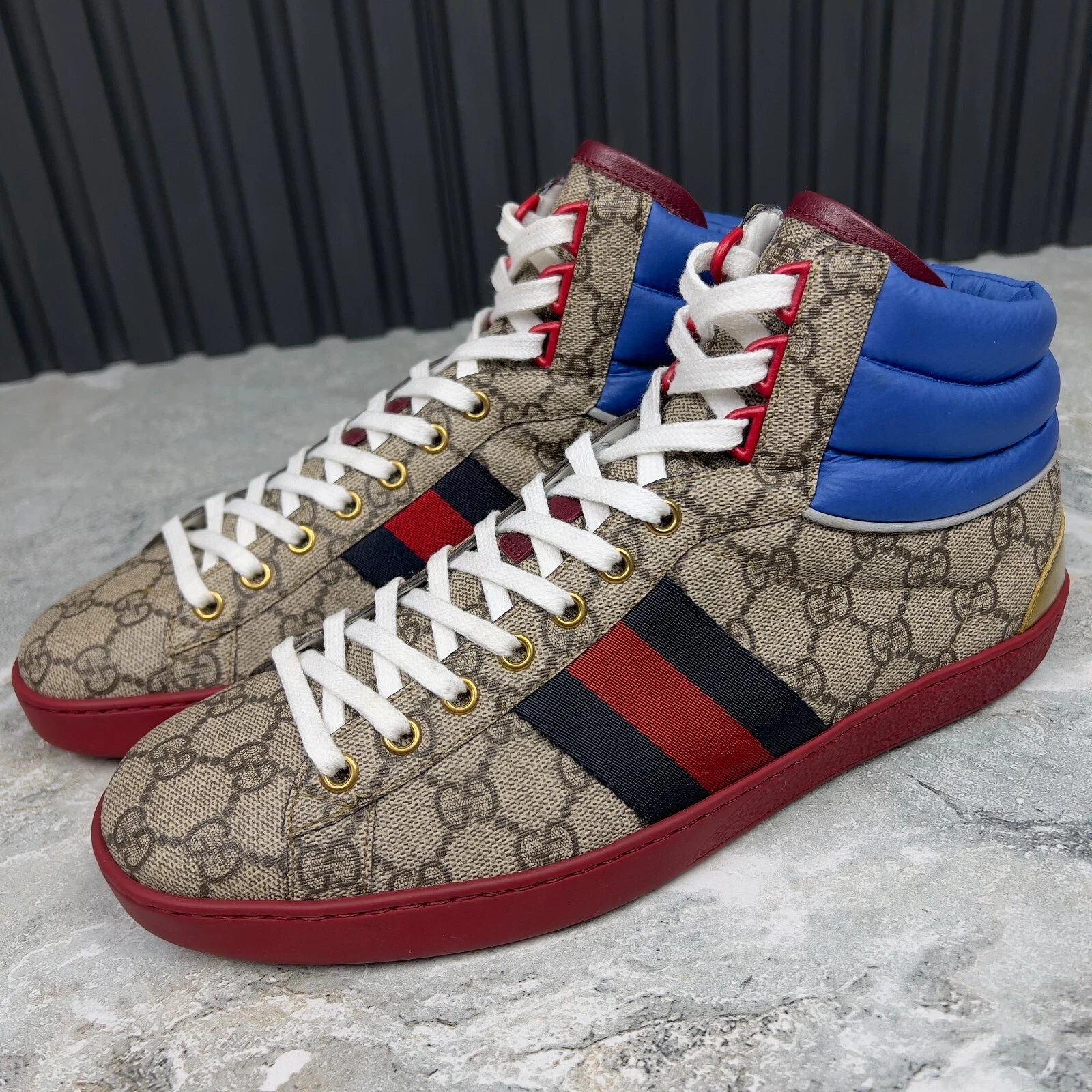 Baskets montantes Gucci Ace Web GG beige toile suprême 8 G ou 8,5 US ou