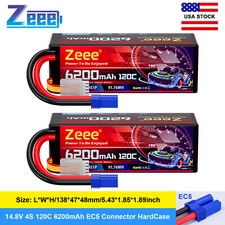 2x Zeee 14.8V 120C 6200mAh 4S Lipo Battery EC5 HardCase for RC Car Tank Truggy