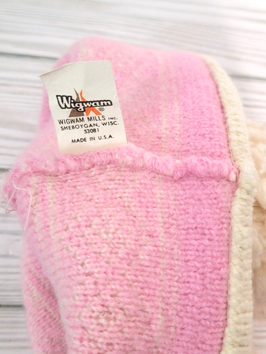 Wigmam Knit Beanie Cap Pink Interior 8" Trim Small USA Round Knit - Picture 3 of 6