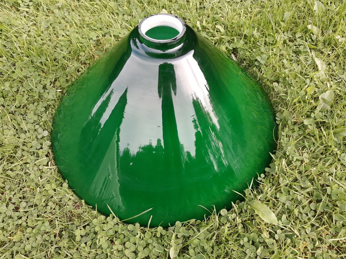 Large retro vintage 35 cm green glass coolie light lamp shade lampshade