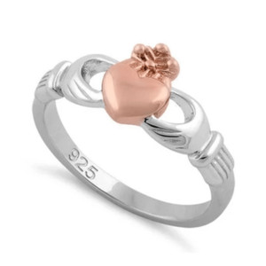 Authentic Sterling Silver Two Tone 14k Rose Gold Plated Claddagh Ring Size 9