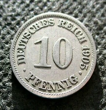 OLD COIN OF GERMANY 10 DEUTSCHES REICH PFENNIG 1905 A BERLIN GERMAN EMPIRE