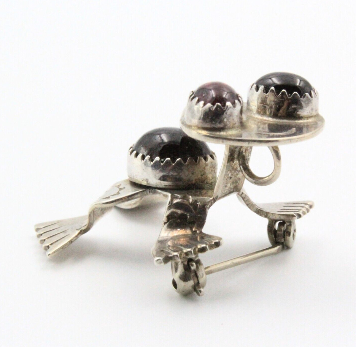 Art Acoya Stamped Sterling Silver Garnet Navajo 3D Toad Pin Pendant View 3