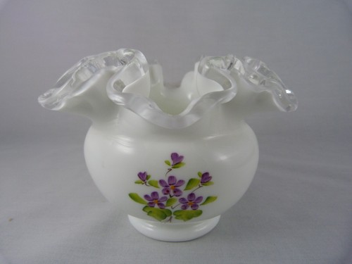 Vintage Fenton Violet In The Snow Silver Crest Vase Hand Painted, VGC #348 - Picture 3 of 15