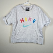 Nike Youth Girl's Size M Pullover Sportswear Pink Logo S/S DD2331 Crew Gray