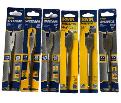IRWIN SPEEDBOR Spade Bit Set 6-PCS 1/2'' to 15/16'' MIXED PACKAGE 2X LONGER/FASTER