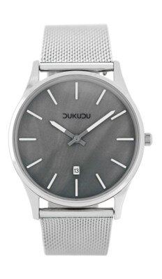 DuKuDu Herrenuhr DU-101 Damenuhr Edelstahl Meshband Ø40 mm grau Datumsanzeige