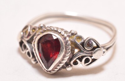 SILVER925 HEART RED STONE RING/シルバー/リング Red Stone Heart & Sterling Silver 925 Handmade Ring - 7-7.5