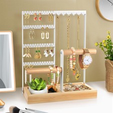 Wooden Jewelry Organizer Stand Necklace Organizer Earring Holder 4 Tier Display