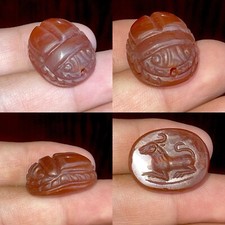 Unique Ancient Egyptian Carnelian Agate stone scarab seal stamp Bead Amulet