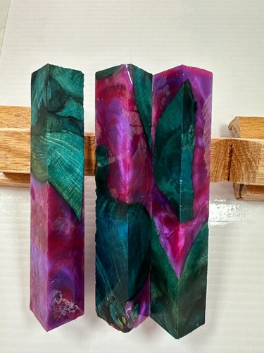 Stabilized Dyed Buckeye Burl Wood Resin Hybrid Pen Blanks (Lot of 3) #PB131