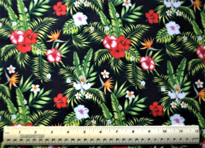 Hibiscus Tropical Flowers Ferns  Marshall Dry Goods By the 1/4 yd cotton fabric