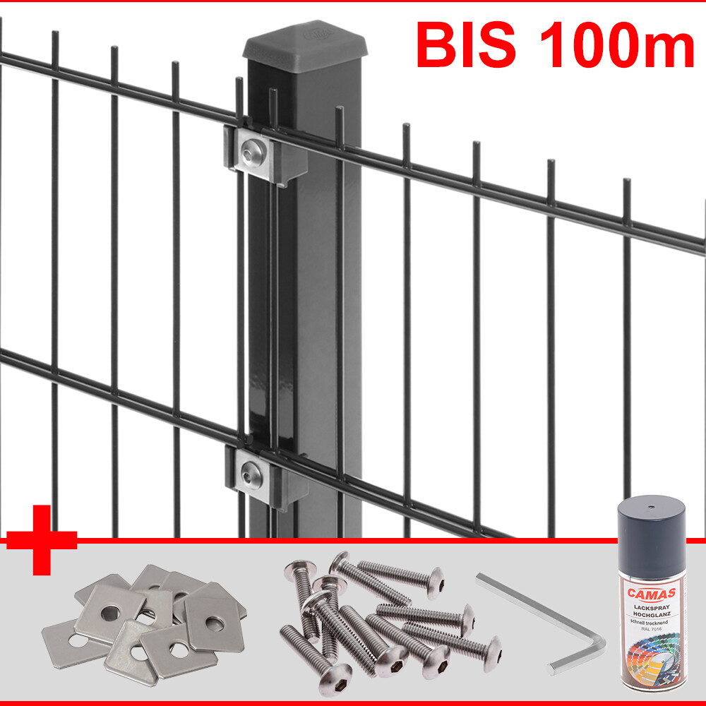 Doppelstabmattenzaun 6/5/6 anthrazit RAL7016 Doppel-Stab Matten Zaun bis 100m