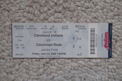 INDIANS VS CUBS 6/19/2006 FULL TICKET ~ AARON HARANG (2ND CAREER SHUTOUT)