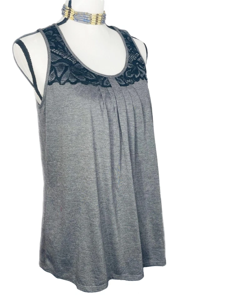 Camiseta sin mangas Natori para mujer gris jaspeado de encaje talla M nueva con etiquetas $68 Foto 4 de 4