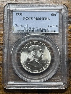 1951 FRANKLIN HALF DOLLAR PCGS FBL MS 64